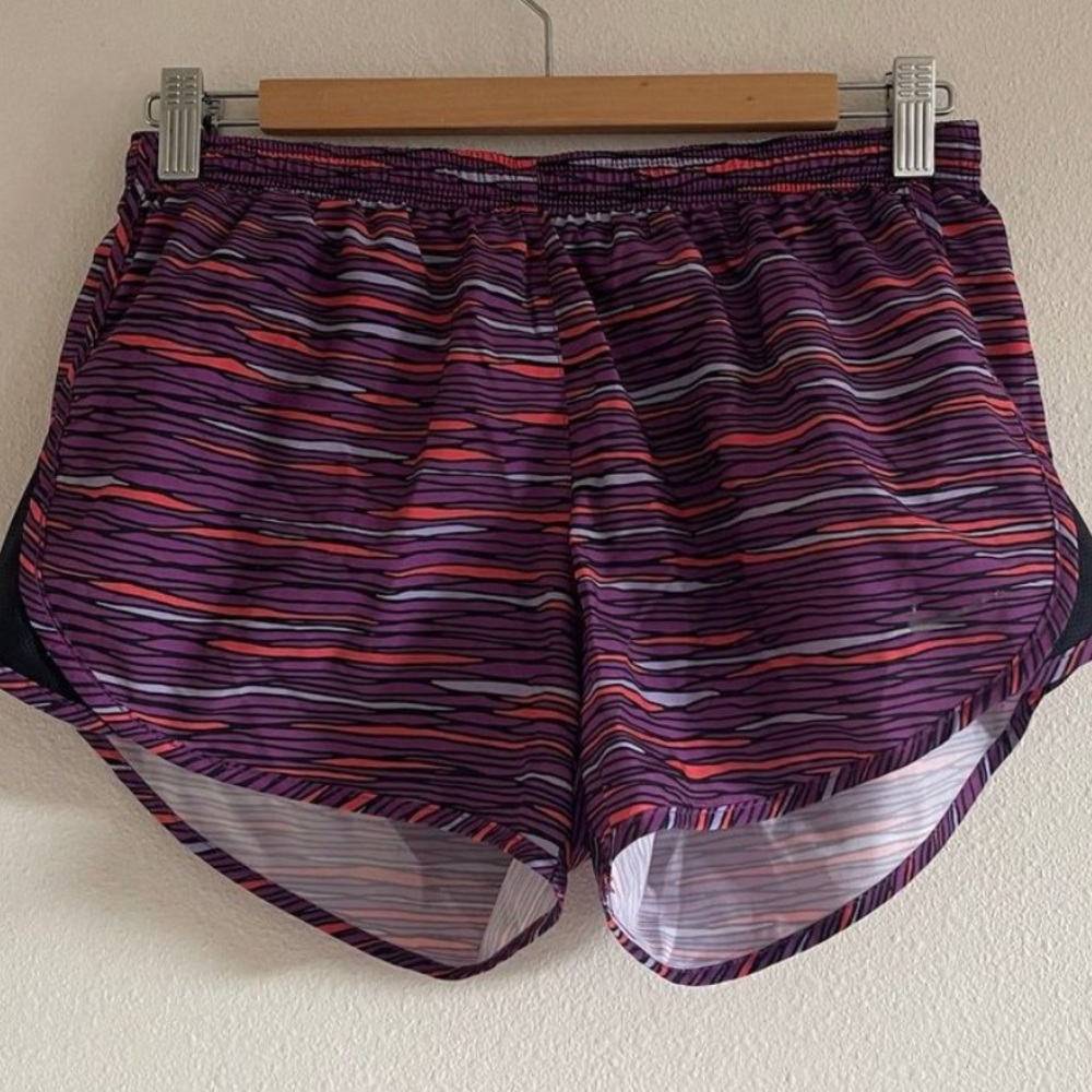 Nike Dri-Fit Running shorts Purple & Orange Stripes with Curved Mesh Hem